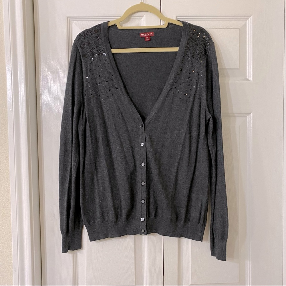 Dark Gray Merona Cardigan with Sequin Shoulder Detail, XXL